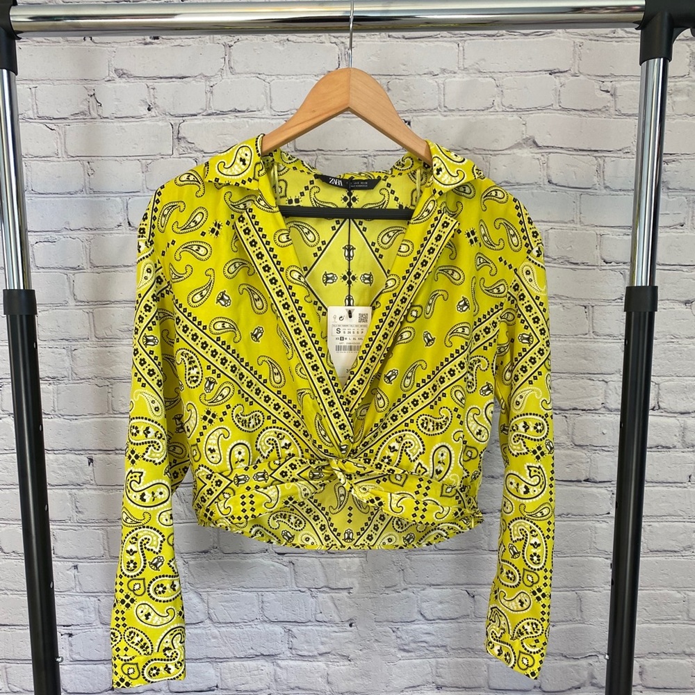 ZARA NWT neon yellow cropped bandana top